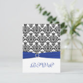 Royal Blue, White, Black Damask Repcard RSVP Karte (Stehend Vorderseite)