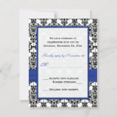 Royal Blue, White, Black Damask Repcard RSVP Karte (Rückseite)
