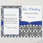 Royal Blue, White, Black Damask Wedding Program (Vorderseite)