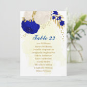 Royal Blue & White Blume Gold-Sitzkarte Einladung (Stehend Vorderseite)