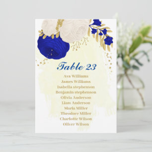 Royal Blue & White Blume Gold-Sitzkarte Einladung