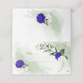 Royal Blue & White Blume Grünpflanzen Platzkarte (Außenseite Aufgefaltet)