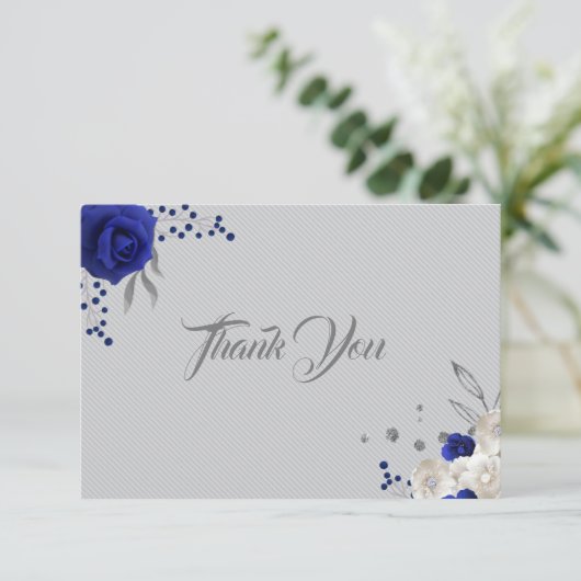 Royal Blue white Blume silber grau danke (Stehend Vorderseite)