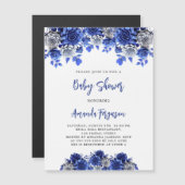 Royal Blue White Blumen Junge Luxus Babydusche Magneteinladung (Vorne/Hinten)
