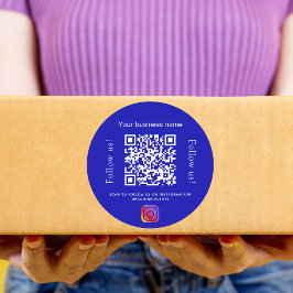 Royal Blue white business name qr code instagramm Runder Aufkleber