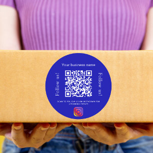 Royal Blue white business name qr code instagramm Runder Aufkleber