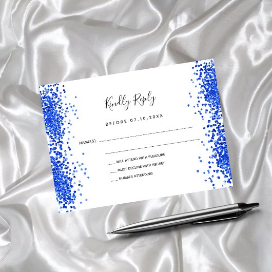 Royal Blue White Confetti Hochzeit RSVP Mitteilungskarte