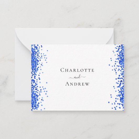 Royal Blue White Confetti Hochzeit RSVP Mitteilungskarte (Rückseite)