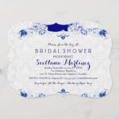 Royal Blue & White Damask Brautparty Einladung 2 (Vorne/Hinten)