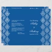 Royal Blue White Damask Foldable Wedding Program (Vorne/Hinten)