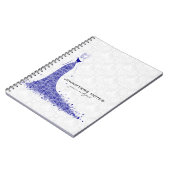 Royal Blue & White Damask Hochzeitskleid Notizblock (Linke Seite)