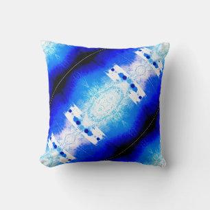 Royal Blue White Diagonal Mediterranean Mosaics Kissen
