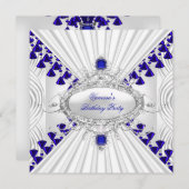 Royal Blue White Diamond Images Beads Party Einladung (Vorne/Hinten)