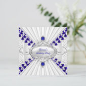 Royal Blue White Diamond Images Beads Party Einladung (Stehend Vorderseite)