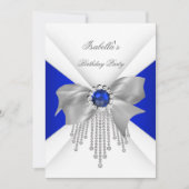 Royal Blue White Diamond Pearl Birthday Party Einladung (Vorderseite)