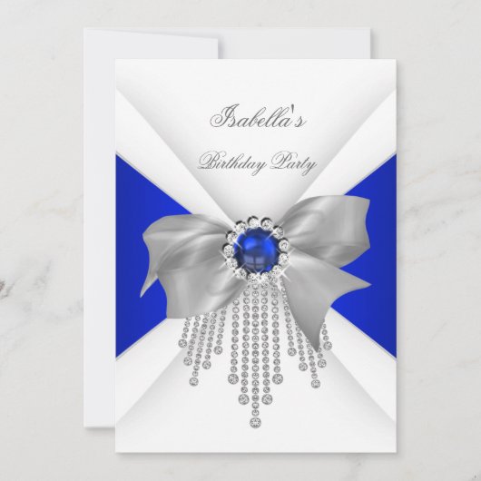 Royal Blue White Diamond Pearl Birthday Party Einladung (Vorderseite)