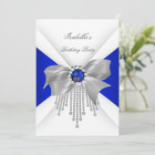 Royal Blue White Diamond Pearl Birthday Party Einladung (Stehend Vorderseite)