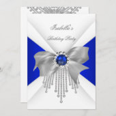 Royal Blue White Diamond Pearl Birthday Party Einladung (Vorne/Hinten)