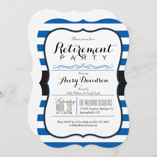 Royal Blue & White; elegantes Party für die Alters Einladung (Vorne/Hinten)