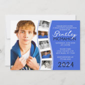 Royal Blue & White Filmstrip 6 Foto Abschluss Einladung (Vorderseite)