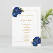 ROYAL BLUE White FLORAL BOUQUET WEDING INVITATION Einladung (Stehend Vorderseite)