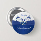 Royal Blue, White Floral Bridesmaid Button (Vorne & Hinten)
