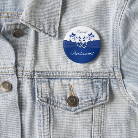 Royal Blue, White Floral Bridesmaid Button (Beispiel)