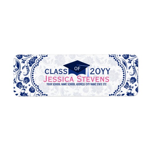 Royal Blue & White Floral Damasks & Blue Grad Hat (Vorne)