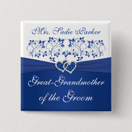 Royal Blue White Floral Großmutter of the Groom Button