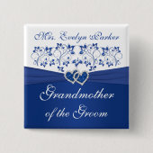 Royal Blue White Floral Großmutter of the Groom Button (Vorderseite)