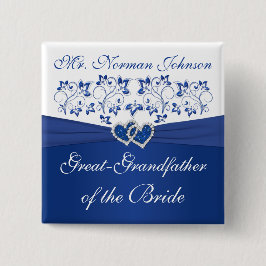 Royal Blue White Floral Großvater der Braut Button