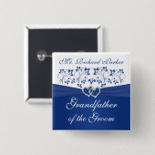 Royal Blue White Floral Großvater des Grooms Button (Vorne & Hinten)