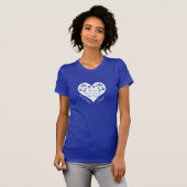 Royal Blue, White Floral Heart Bridge T - Shirt (Vorne ganz)
