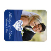 Royal Blue White Floral Heart Wedding Foto Magnet (Horizontal)