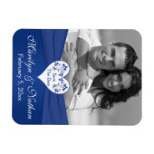 Royal Blue White Floral Heart Wedding Foto Magnet (Horizontal)