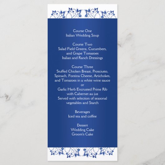 Royal Blue, White Floral Joined Hearded Card Menükarte (Rückseite)