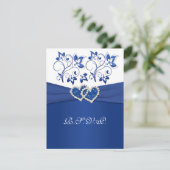 Royal Blue, White Floral Joined Hearded Cards RSVP Karte (Stehend Vorderseite)
