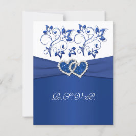 Royal Blue, White Floral Joined Hearded Cards RSVP Karte