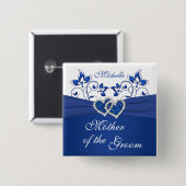 Royal Blue, White Floral Mother of the Groom Butto Button (Vorne & Hinten)