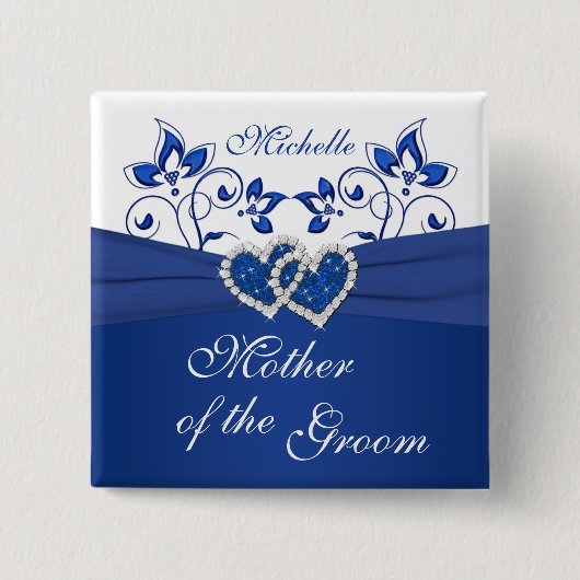 Royal Blue, White Floral Mother of the Groom Butto Button (Vorderseite)