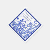 Royal Blue White Floral Personalisiert Wedding Serviette (Ecke)