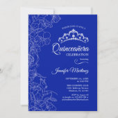 Royal Blue White Floral Quinceanera Party Einladung (Vorderseite)