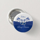 Royal Blue, White Floral Ring Bearer Button (Vorne & Hinten)