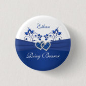 Royal Blue, White Floral Ring Bearer Button (Vorderseite)