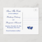 Royal Blue, White Floral Save the Date Post Card Ankündigungspostkarte (Rückseite)