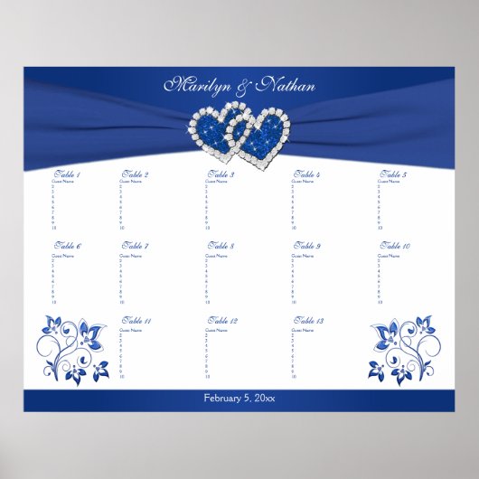Royal Blue, White Floral Table Plakat (Vorne)