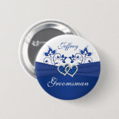 Royal Blue, White Floral Trauzeuge Button (Vorne & Hinten)