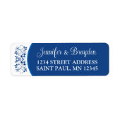Royal Blue, White Floral Wedding Address Label (Vorne)
