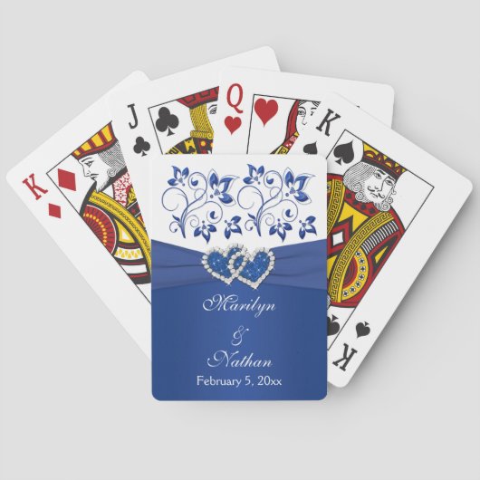 Royal Blue, White Floral Wedding Cards Spielkarten (Rückseite)