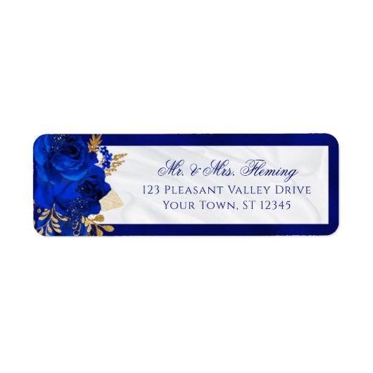 Royal Blue White Floral Wedding Rücksendeadresse (Vorne)